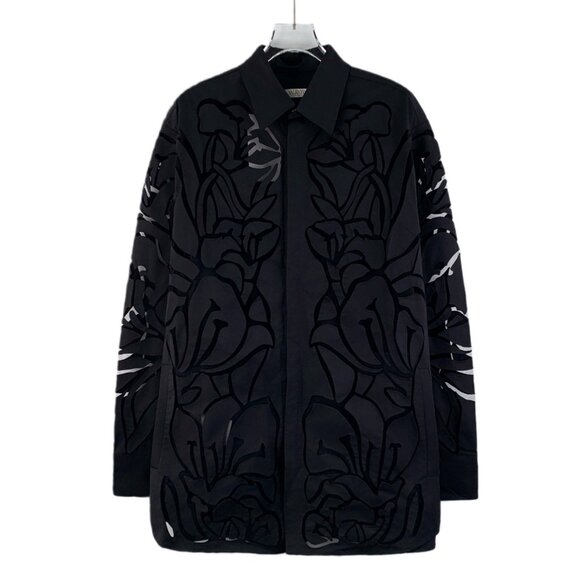 Valentino 2022 Black Floral Cutout Print Long-Sleeve Jacket